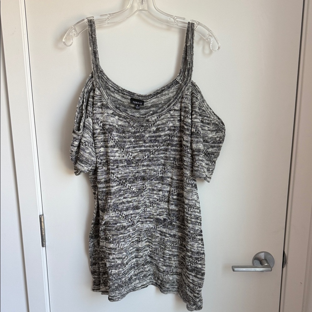 torrid Black & White Marled Cold-Shoulder Knit Top